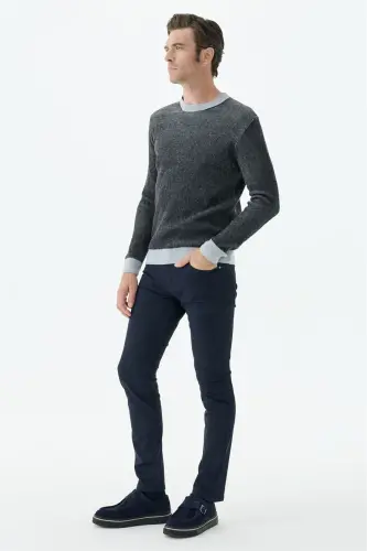 Siyah Comfort Fit Desenli Bisiklet Yaka Triko - 3