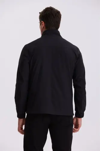 Siyah Comfort Fit Dik Yaka Mevsimlik Mont - 4