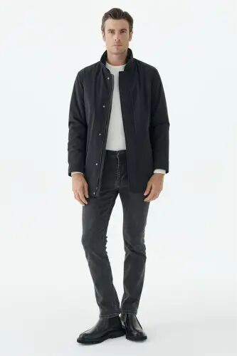 Siyah Comfort Fit Dik Yaka Mont - 1