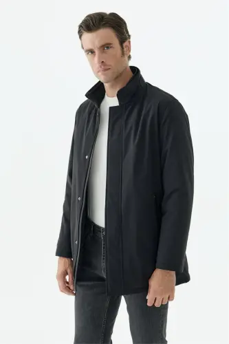 Siyah Comfort Fit Dik Yaka Mont - 5