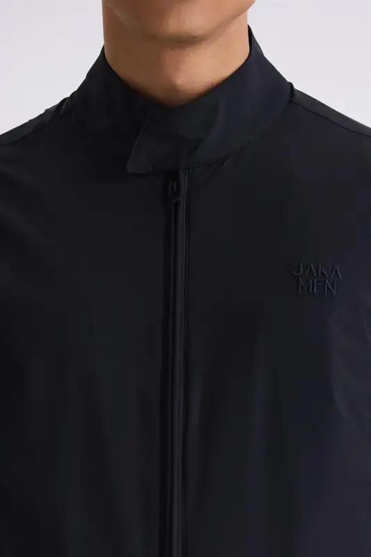 Siyah Comfort Fit Dik Yaka Önü Fermuarlı Mevsimlik Mont - 3