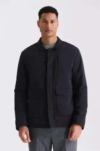 Siyah Comfort Fit Gömlek Yaka Mevsimlik Mont 