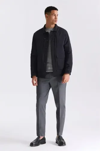 Siyah Comfort Fit Gömlek Yaka Mevsimlik Mont - JAKAMEN (1)