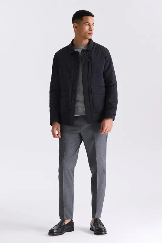 Siyah Comfort Fit Gömlek Yaka Mevsimlik Mont - 2