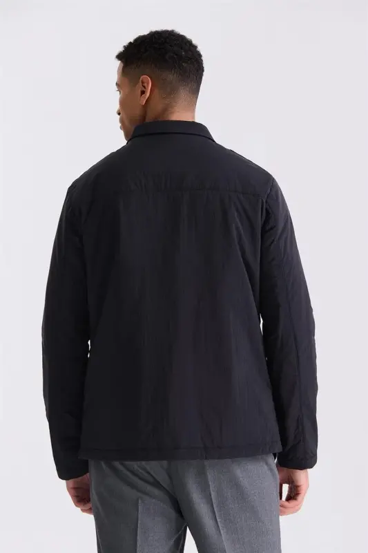 Siyah Comfort Fit Gömlek Yaka Mevsimlik Mont - 4