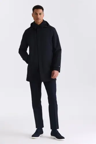 Siyah Comfort Fit Kapüşonlu Gizli Fermuarlı Klasik Model Mont - JAKAMEN (1)
