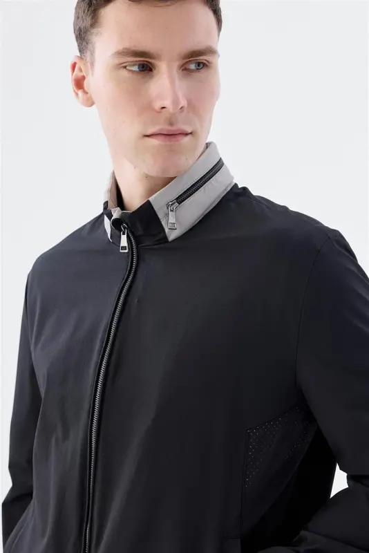 Siyah Comfort Fit Kapüşonlu Rahat Mevsimlik Spor Mont - 3