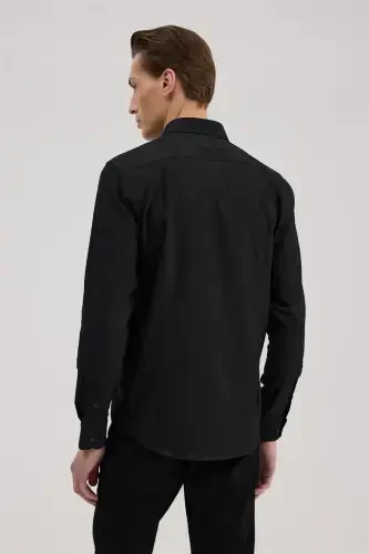 Siyah Comfort Fit Klasik Yaka Pamuk Karışımlı Gömlek - 4