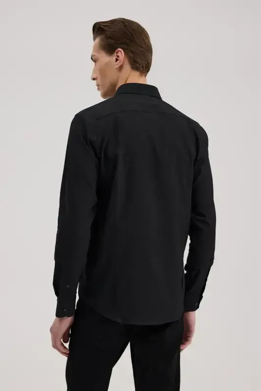 Siyah Comfort Fit Klasik Yaka Pamuk Karışımlı Gömlek - 4