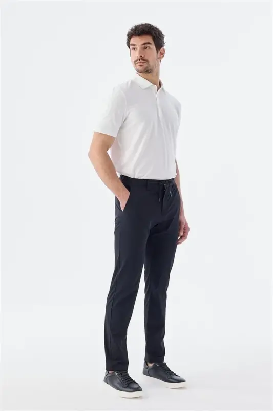 Siyah Comfort Fit Lastikli Spor Pantolon - 1