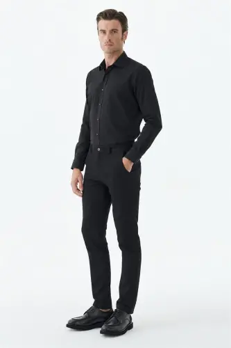 Siyah Comfort Fit Pamuklu Kanvas Pantolon 