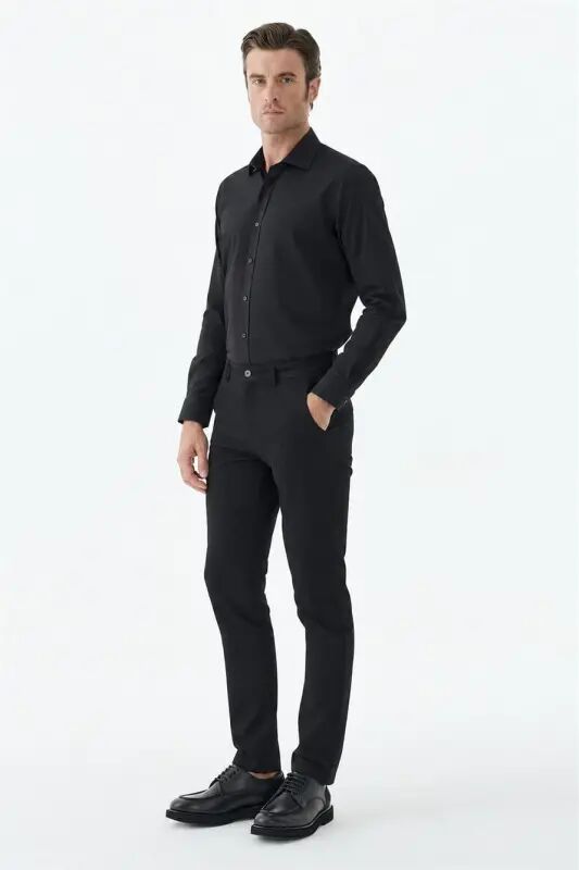 Siyah Comfort Fit Pamuklu Kanvas Pantolon - Jakamen