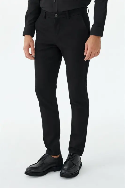 Siyah Comfort Fit Pamuklu Kanvas Pantolon - 2