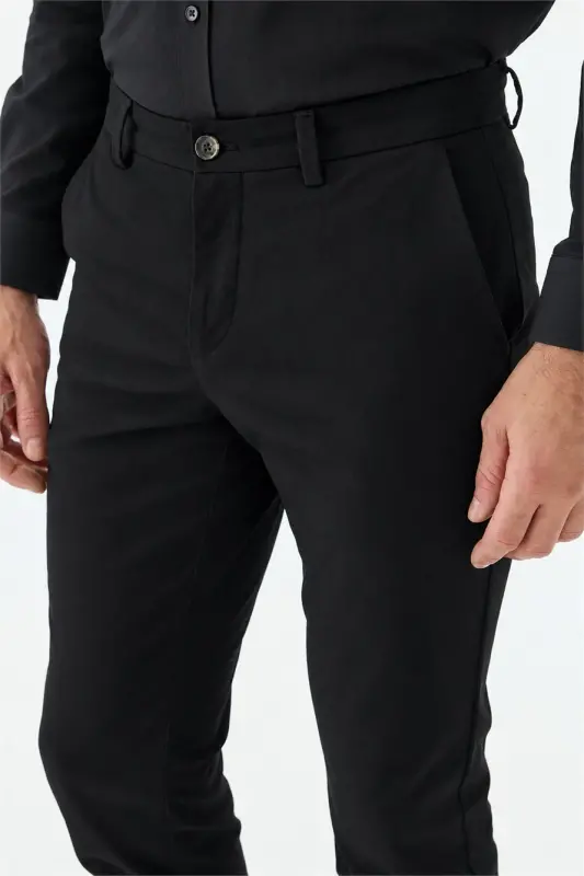 Siyah Comfort Fit Pamuklu Kanvas Pantolon - 3