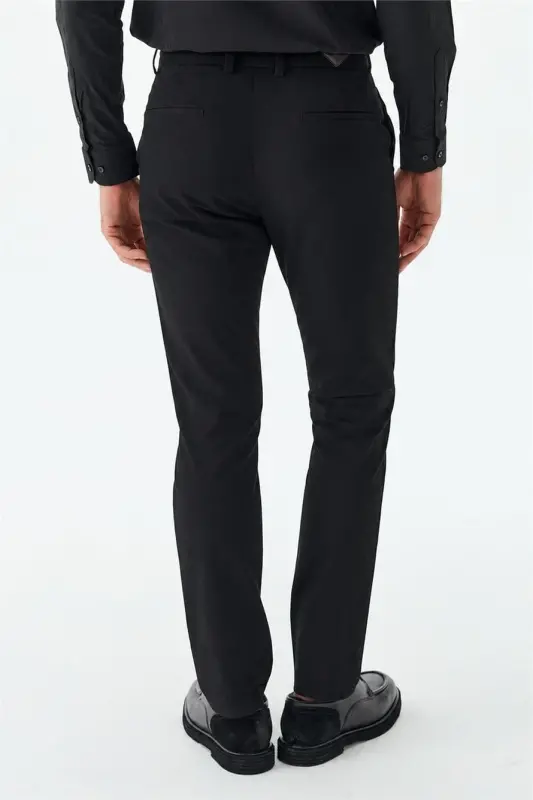 Siyah Comfort Fit Pamuklu Kanvas Pantolon - 4