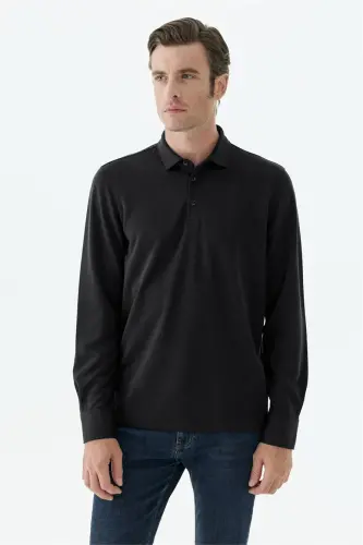 Siyah Comfort Fit Polo Yaka Sweatshirt - Jakamen (1)
