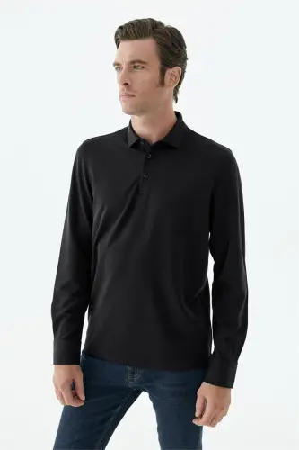 Siyah Comfort Fit Polo Yaka Sweatshirt - 4
