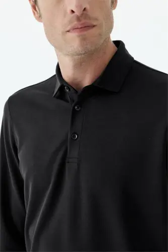 Siyah Comfort Fit Polo Yaka Sweatshirt - 5