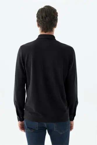 Siyah Comfort Fit Polo Yaka Sweatshirt - 6