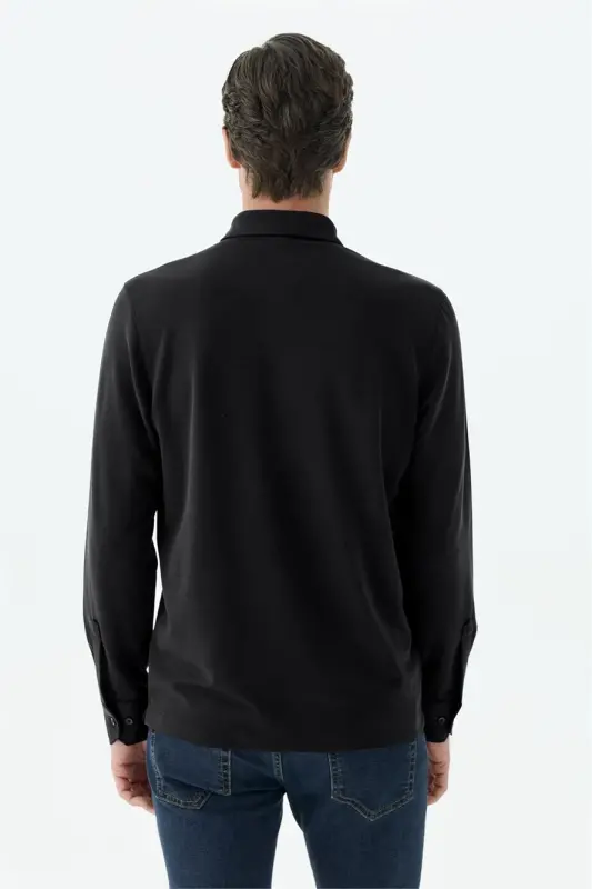 Siyah Comfort Fit Polo Yaka Sweatshirt - 6