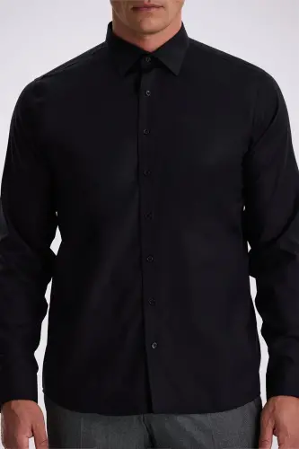 Siyah Comfort Fit Ütü Gerektirmeyen %100 Pamuk Non İron Gömlek - 3
