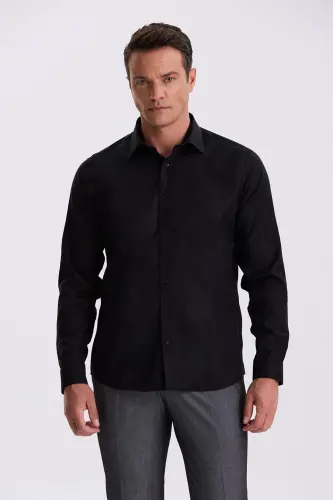 Siyah Comfort Fit Ütü Gerektirmeyen %100 Pamuk Non İron Gömlek 