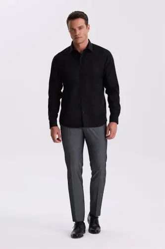 Siyah Comfort Fit Ütü Gerektirmeyen %100 Pamuk Non İron Gömlek - JAKAMEN (1)