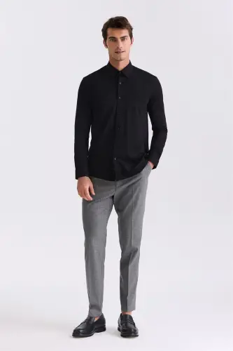 Siyah Comfort Fit Yaka Düğmeli Gömlek - JAKAMEN (1)