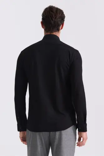 Siyah Comfort Fit Yaka Düğmeli Gömlek - 4