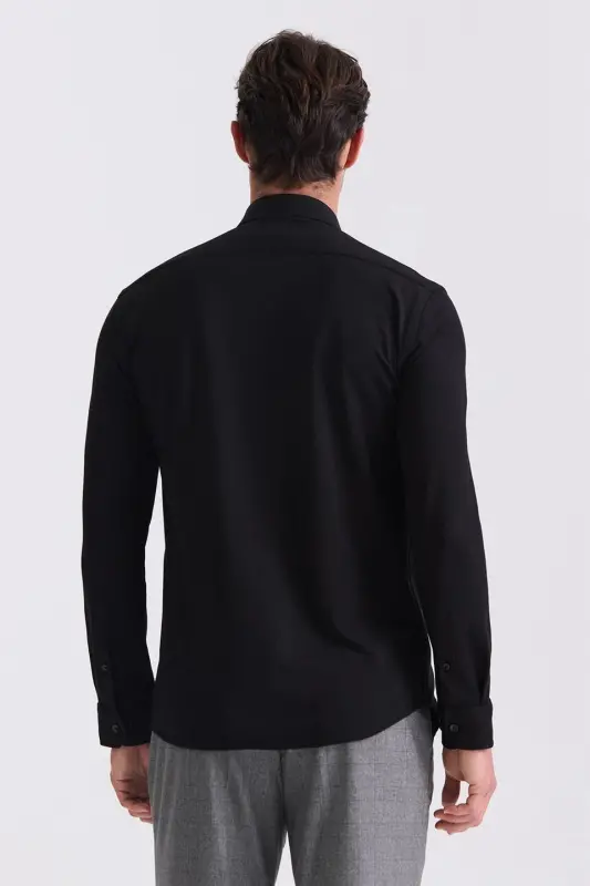 Siyah Comfort Fit Yaka Düğmeli Gömlek - 4