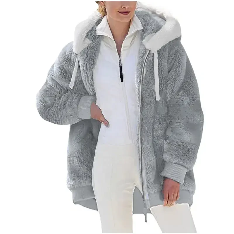 50% Off Clear!Sawvnm Winter Long Coats for Women Plus Size Winter Warm Loose Plush Zip Hooded Jacket Coat Gifts Christmas Gift- - SAWVNM