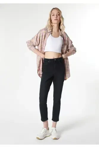 Slim Fit Orta Bel Daralan Paça Kadın Denim Jean Pantolon - 3