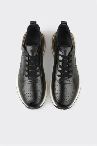 Siyah Deri Erkek Spor Ayakkabı - 4