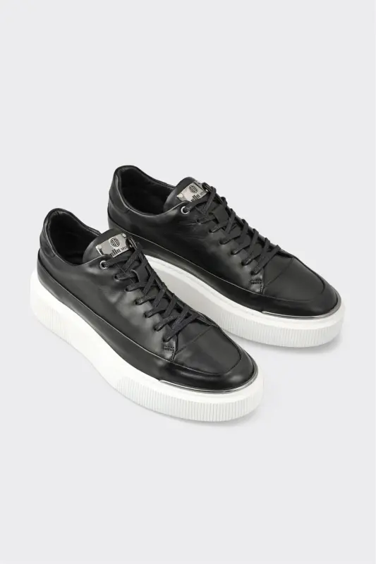 Siyah Deri Erkek Spor Ayakkabı-Siyah - 2