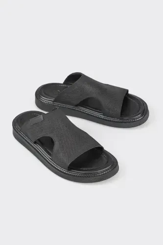 Siyah Deri Erkek Terlik 0 - ELLE (1)