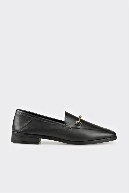 Siyah Deri Kadın Günlük Ayakkabı - Siyah - ELLE SHOES