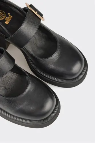 Siyah Deri Kadın Günlük Ayakkabı - 4