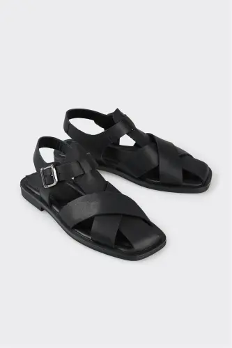 Siyah Deri Kadın Günlük Ayakkabı - Siyah - ELLE SHOES (1)