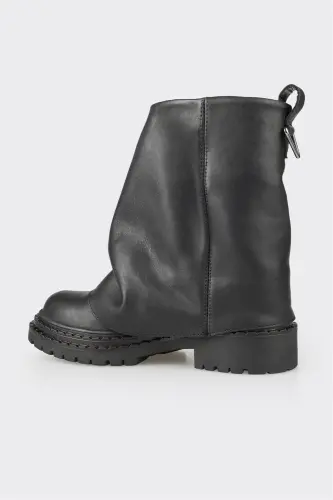 Siyah Deri Kadın Günlük Bot - Siyah - 3