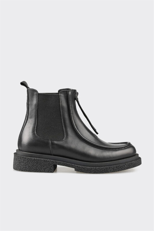 Siyah Deri Kadın Günlük Bot-Siyah - ELLE