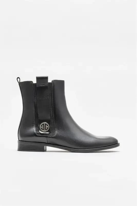 Siyah Deri Kadın Klasik Düz Bot - 4