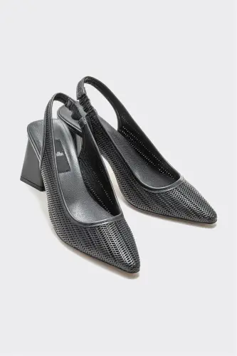 Siyah Deri Kadın Topuklu Ayakkabı - Siyah - ELLE SHOES (1)