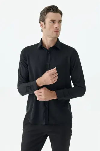 Siyah Desenli Klasik Yaka Comfort Fit Gömlek - 4
