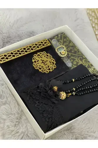 Siyah Dini Hediyelik,seccade Seti,gelin Bohçası,hediyelik,seccade Takımı-siyah - 1