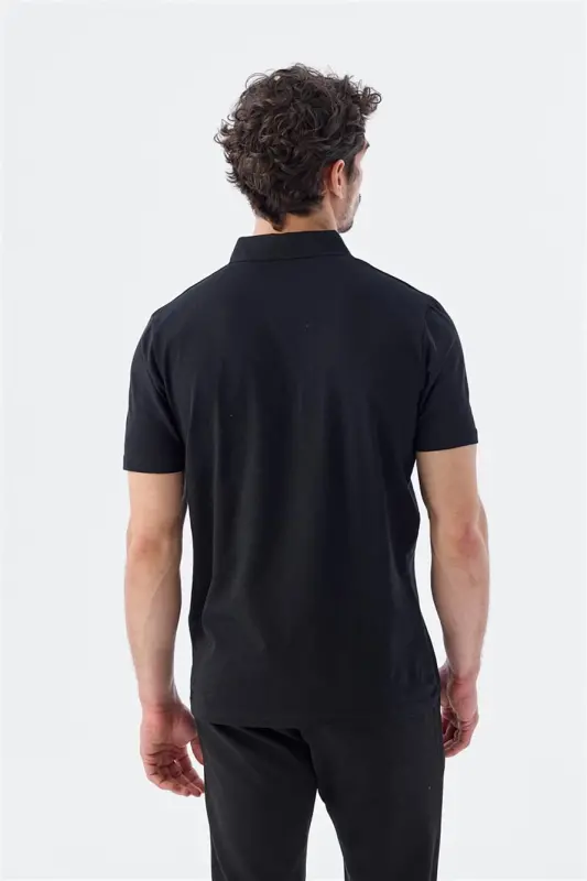 Siyah Düğme Detaylı Slim Fit Polo Yaka T-Shirt - 4