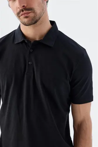 Siyah Düğme Detaylı Slim Fit Polo Yaka T-Shirt - 3