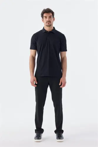 Siyah Düğme Detaylı Slim Fit Polo Yaka T-Shirt - JAKAMEN (1)