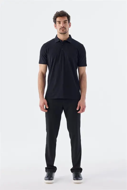 Siyah Düğme Detaylı Slim Fit Polo Yaka T-Shirt - 2
