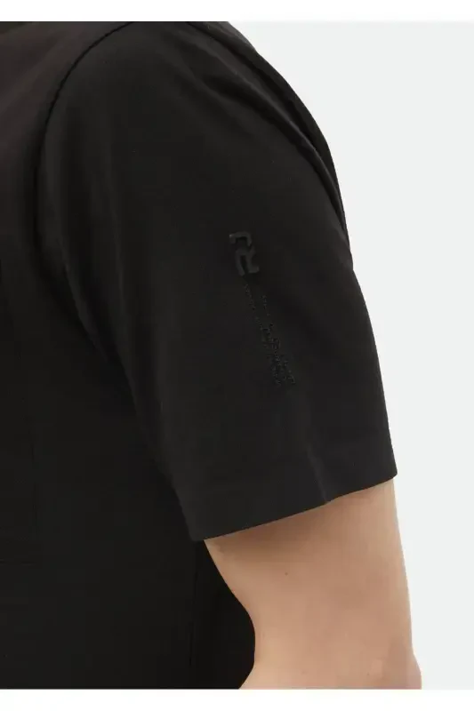 Siyah Düz Bisiklet Yaka %100 Pamuk T-Shirt - 3