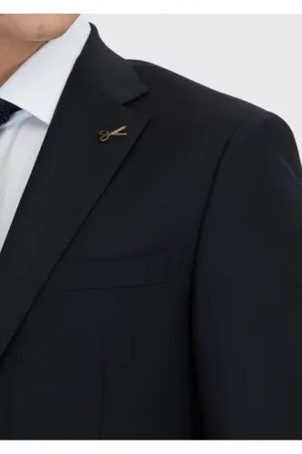 Siyah Düz Modern Fit Yün Karışımlı Takım Elbise - 6 Drop - 4